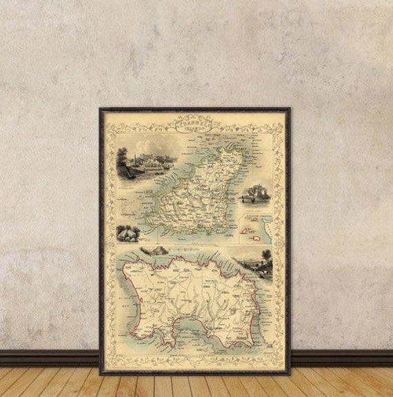 Channel Islands Old Map Guernsey Map Jersey Map