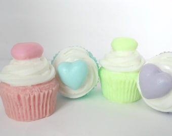 Scented Heart Topped Cupcake Soap - Pick Your Color & Scent
