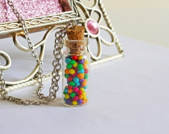 Gumball Bottle Necklace, Polymer Clay Charms, Gumball Necklace, Gumball Jewelry, Rainbow Necklace, Bottle Necklace, Candy Necklace