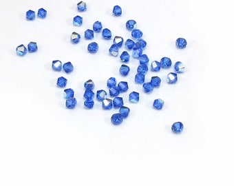 Swarovski Crystal Bicones, 24 Sapphire Blue 4mm Bicones, Sapphire AB Glass Beads, Beading Supplies, Item 195B