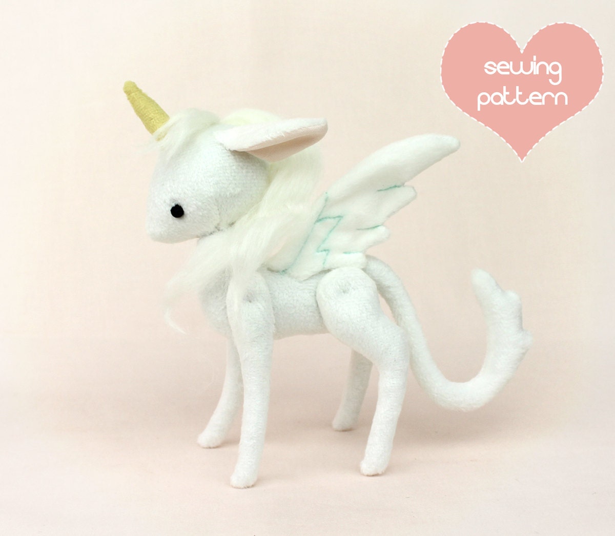 PDF sewing pattern Pocket Unicorn Pegasus stuffed animal