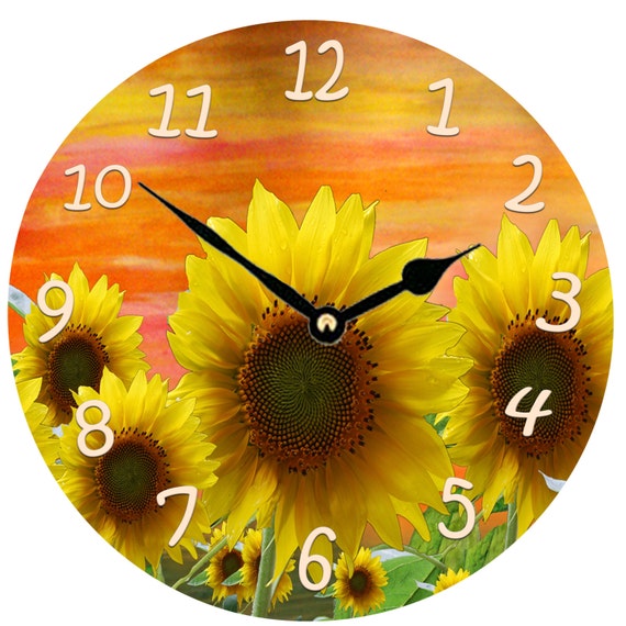 Sunset Sunflowers wall clock large 11 round