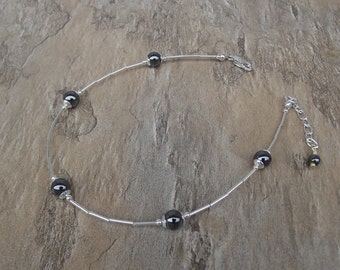 Ankle Bracelet - Hematite anklet - Sterling Silver Anklet - Silver anklet