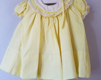 Vintage 50s Girls Yellow Dress with White Round Collar and Lace by C.I. Castro - Size 12 months- New, never worn