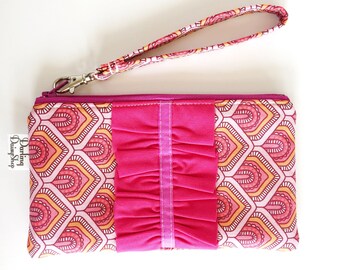 Fabric Wristlet Wallet, Smartphone Wristlet, Clutch Strap, Ruffle Wristlet Wallet, EO Pouch, Ruffled Zipper Pouch, Wristlet for Women