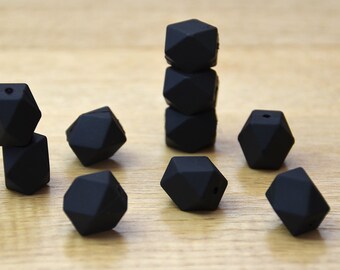 Silicone Beads/BLACK 19mm Geometric Silicone beads, 10 pack