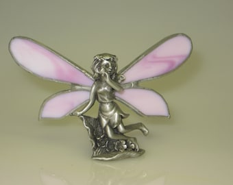 Stained Glass Fairy Figurine with Pink Wings - Made to Order (FAI006)