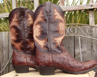Couture occidentale stivali collezione Vintage struzzo marrone in pelle Mens Cowboy di SUKIE vintage stivali Messico taglia 44 stile occidentale artigianalmente Boho