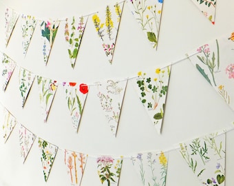 Wild Flower Bunting, Botanical Wedding decor, Wedding Garland, Floral Garland, eco-friendly banner, paper bunting, wedding pennants