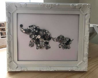Mummy & Baby Elephant Button Frame