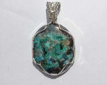 Pendant shattuckite, sterling Silver Wrapped shattuckite pendant, Collar, necklace, wire Wrapped
