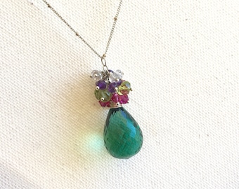Green Amethyst Necklace Amethyst Necklace Green Gemstone Statement Necklace Green Quartz Pendant Necklace Spring Summer Gift Idea For Her