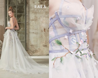 Spring flower wedding dress SELBI by RARA AVIS with embroidery lace and handmade flowers • Bridal gown • Wedding dress A-line