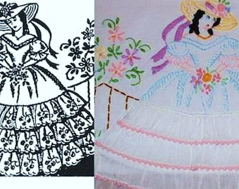 Southern Belle - Crinoline Lady pillowcase eyelet & embroidery pattern mo2107