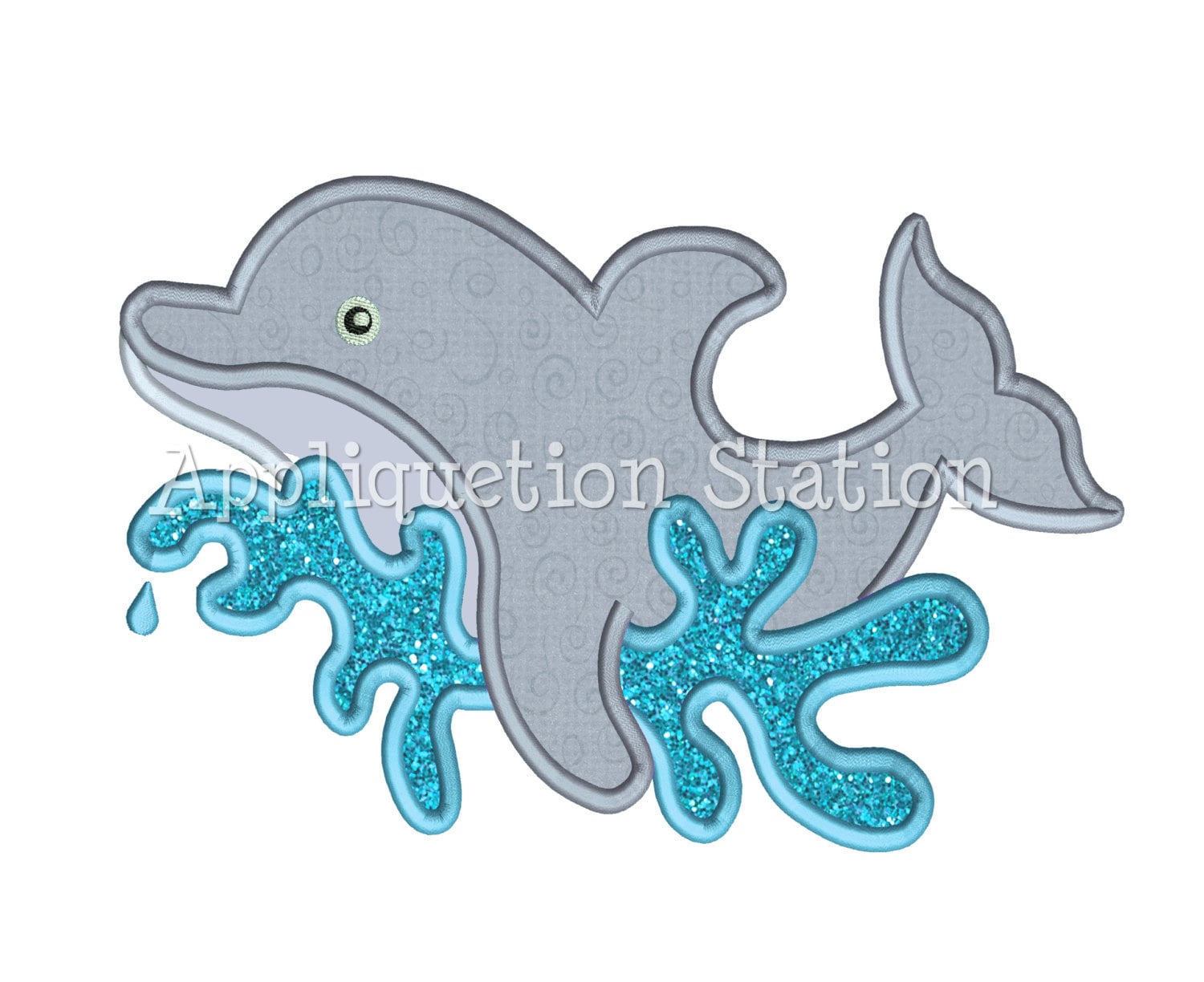 Dolphin Applique Machine Embroidery Design sea creature