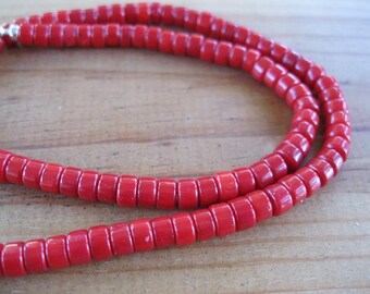Red Coral Necklace, Heishi Necklace, Native American Necklace, Mens Necklace, Mens Heishi Choker, Mens Beaded Necklace, Tribal Necklace