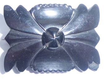 Antique Victorian Whitby Jet Mourning Brooch