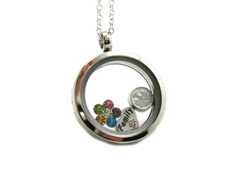 Custom Charm Locket Necklace, Custom Floating Charm, Build Your Own, Floating Charm Necklace, Memory Locket Necklace, Floating Locket
