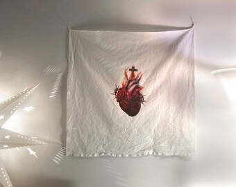 The Sacred Heart - print on white linen