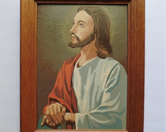 Vintage Paint By Number PBN Jesus Oil Painting entitled Religious Subjects 10 x 14 framed