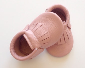 Dusty Rose Leather Baby Moccasins