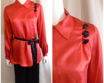 Vintage 1920s Silk Pajamas Asian Inspired Art Deco Red and Black Large