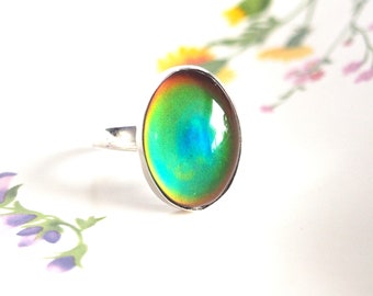 Adjustable Mood Ring in Sterling Silver, Color Changing Stone