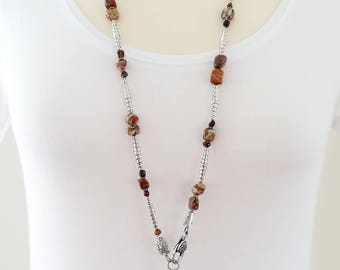 Long Gemstone Necklace, Red Tiger Eye Necklace, Gemstone Lariat, Jasper Necklace, Tiger Eye Necklace, Long Jasper Necklace, Jasper Lariat