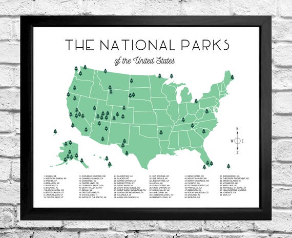 national parks map checklist instant download