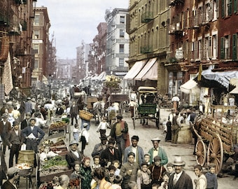 Vintage Image Tinted Mulberry Street Brookly NY 1914 - Digital Download