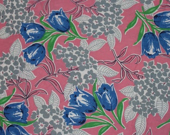 Vintage Cotton Fabric-1940's-Pink-Tulips-BTY-Yardage