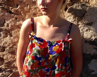 Brightly coloured French vintage camisole