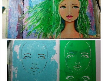 STENCIL Original face stencil Goddess Face - use in your mixed media work - reversible & reusable Art Stencil