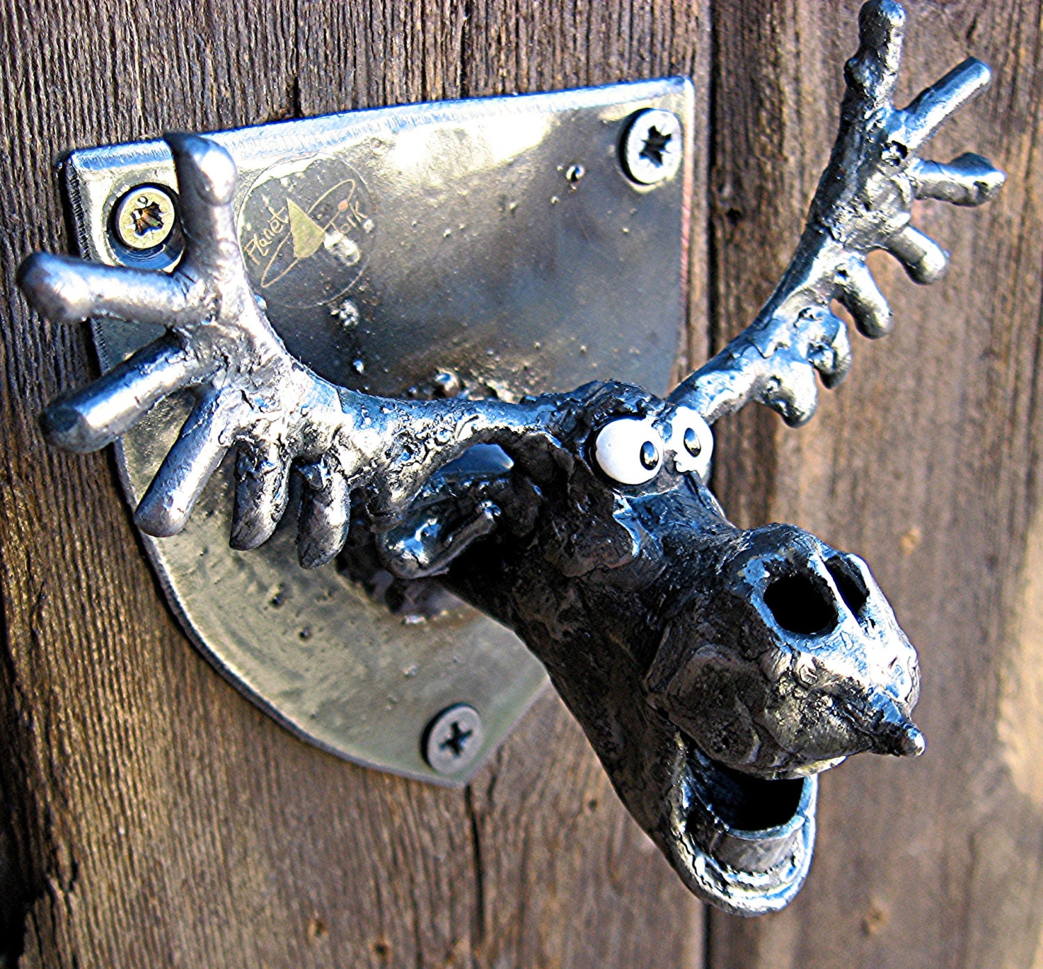 Flaschenöffner Wand montiert Elch Kopf aus recyceltem Metall