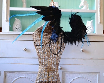 Feather Wings Black Faerie Wings Raven and Turquoise Made to Order