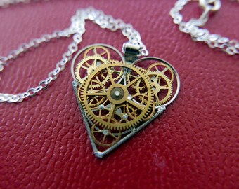 Clockwork Heart Necklace "Taber" Steampunk Pendant Industrial Gear Mechanical Watch Parts Love Gift Wife Girlfriend Birthday Gift