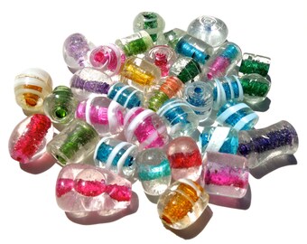 SUPPLY: 35 LARGE Chunky Distressed Mixed Lamp Work Beads - (11-A2-00005342)