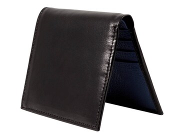 Leather mini wallet in black and blue leather
