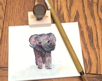 Hand painted watercolor baby elephant