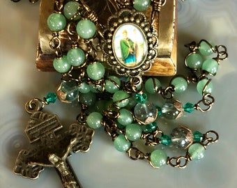 Beautiful Vintaj Brass Wire Wrapped St. Patrick Rosary! Lovely, Durable...