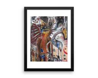 King Antelope. Original outsider art. Framed art poster. Ready to Hang.