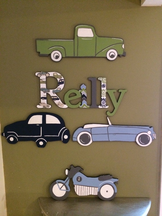 Custom Boys Vintage Style Car Wall Decor Set