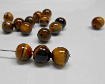 15 Tigereye Semi - Precious Gemstone Rounds, 8mm Rounds, Beads, Gemstone, Bead Supplies, Jewelry Supplies, Jewelry Making