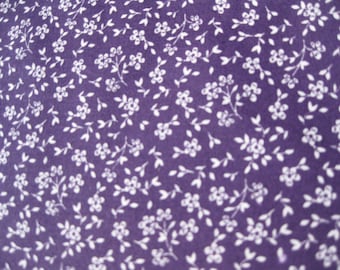 100 percent cotton fabric/purple/white flowers/quilting/crafts/apparel/by the yard