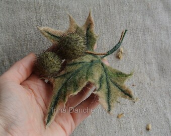 Sycamore Leaf Felted Brooch - ready to ship