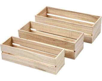 Mini Plain Wooden Fruit Crates - Set of 3 - Small - Boxes - Craft Decorate Display Storage
