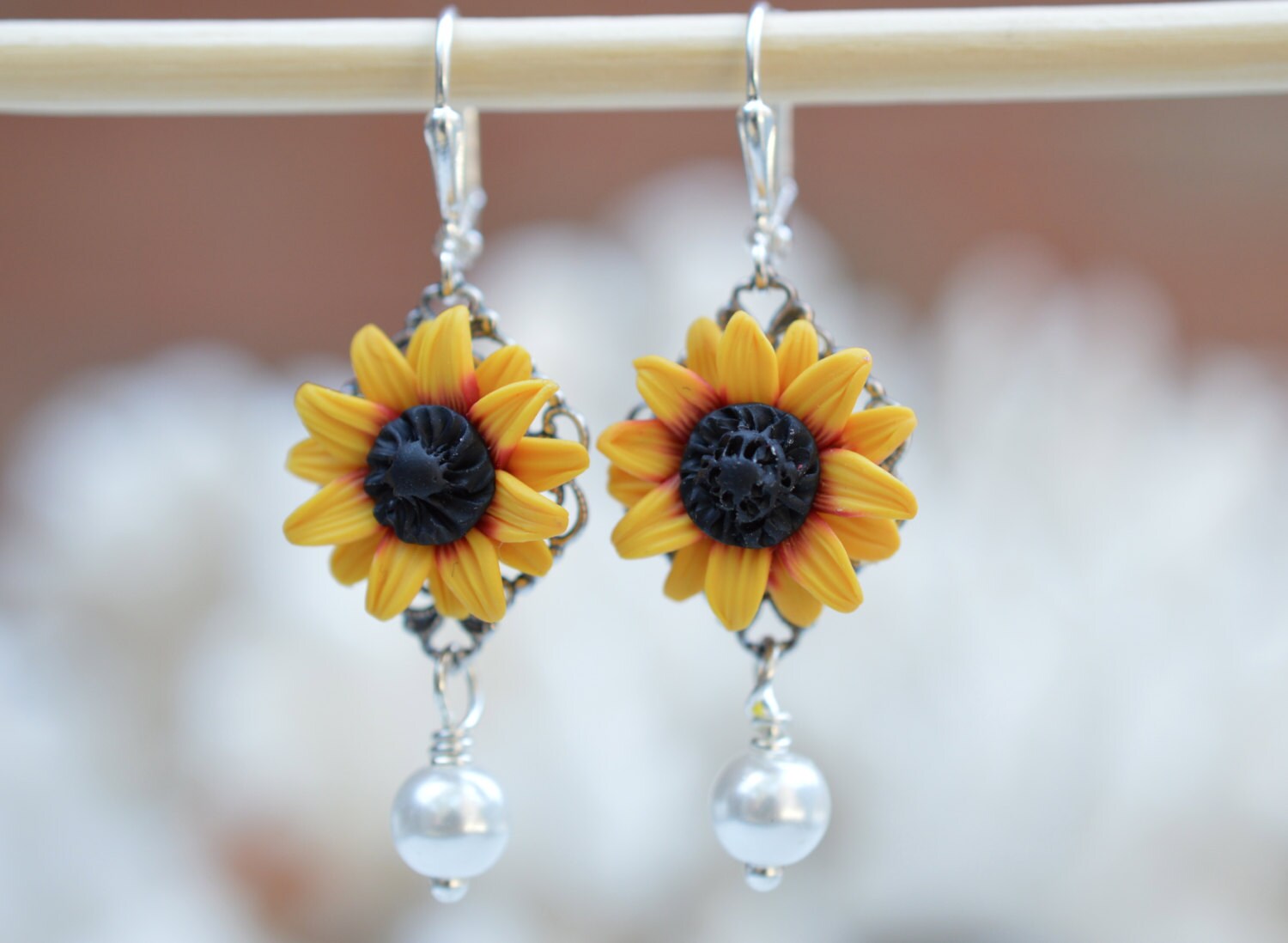 Sunflower and pearl Earrings Sunflower Flower Jewelry