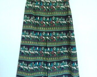 Vintage 70s tailored skirt with classical art print
