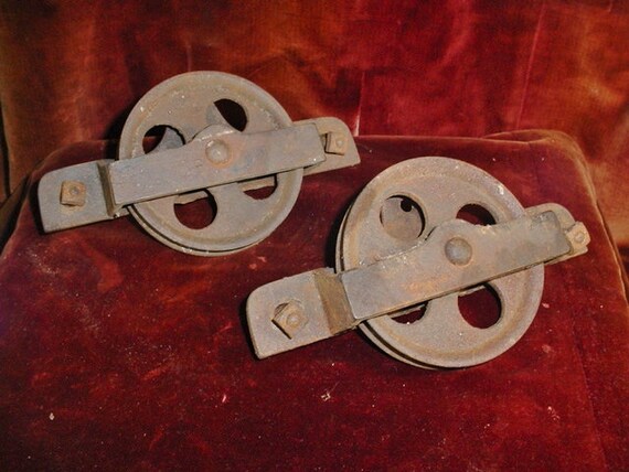 Antique Barn Door Rollers Hangers Pair Vintage Sliding Door Iron Antique Barn Door Rollers Hangers Pair Vintage Sliding Door Iron Wheels Shed or Gate Size cast iron pulleys from Zarahs on Etsy Studio - Antique Barn Door Rollers Hangers Pair Vintage Sliding Door Iron