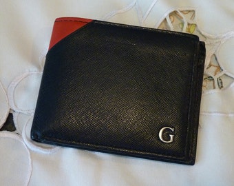 Vintage Mens Wallet ~ Bi fold Wallet ~ Guess Leather Money Holder ~ Black and Red Leather ~ Gift for Him
